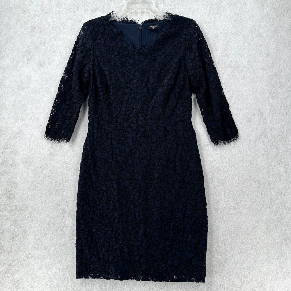 Womens Talbots Eyelet Sheath‎ Dress Womens 4P Lace Floral Short Sleeve Blue
